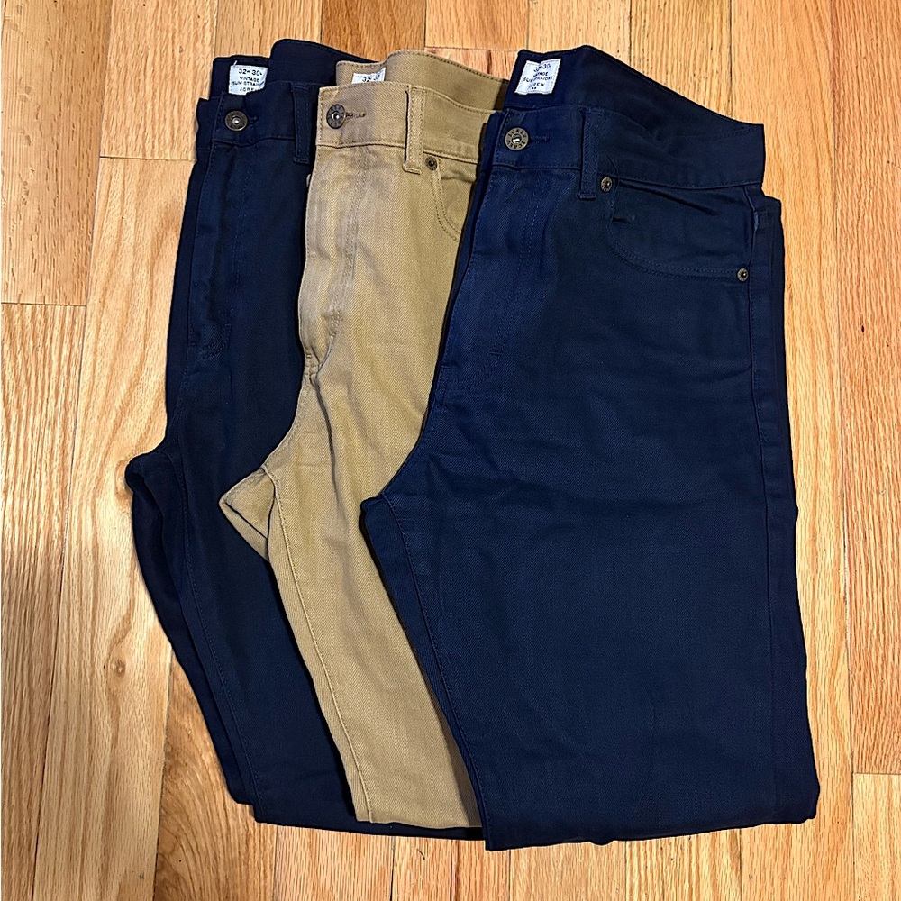 Set of 3 J Crew Factory Vintage Slim Straight Pants.